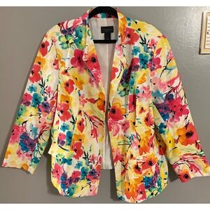 Investments II Floral Blazer Womens 22W Multi Color Cotton Lace Textured Jacket